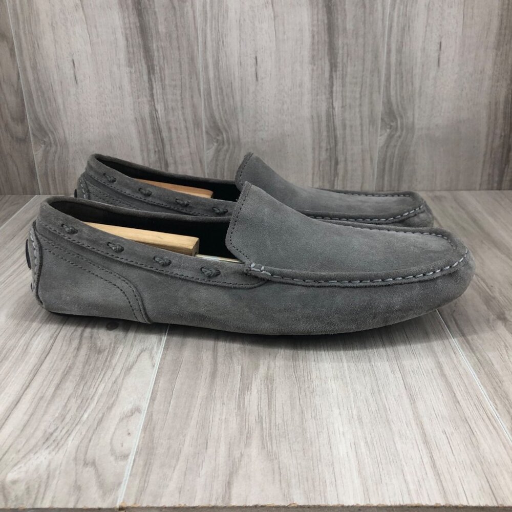 Andrew Marc Driving Loafers Mens 10.5 Gray Suede Slip On Shoes